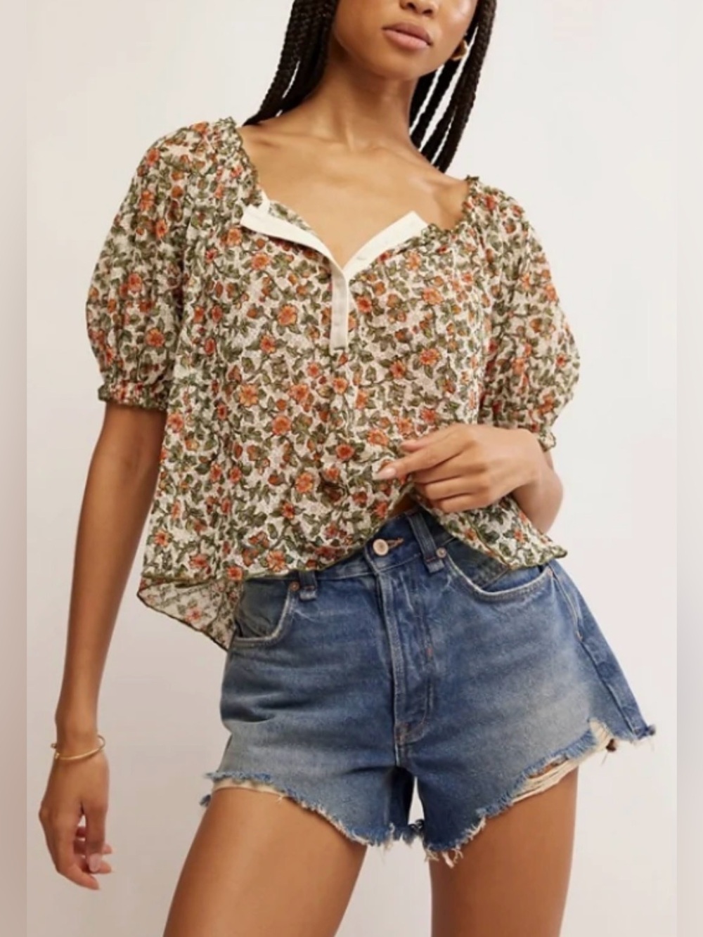Free People Astra Peasant Top Size S Floral Mesh Semi Sheer Cottagecore Festival